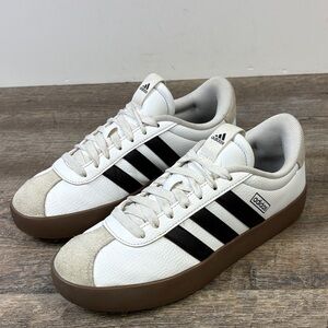 Adidas White & Black Stripe Platform Sneakers – Gum Sole – Women’s Size 8